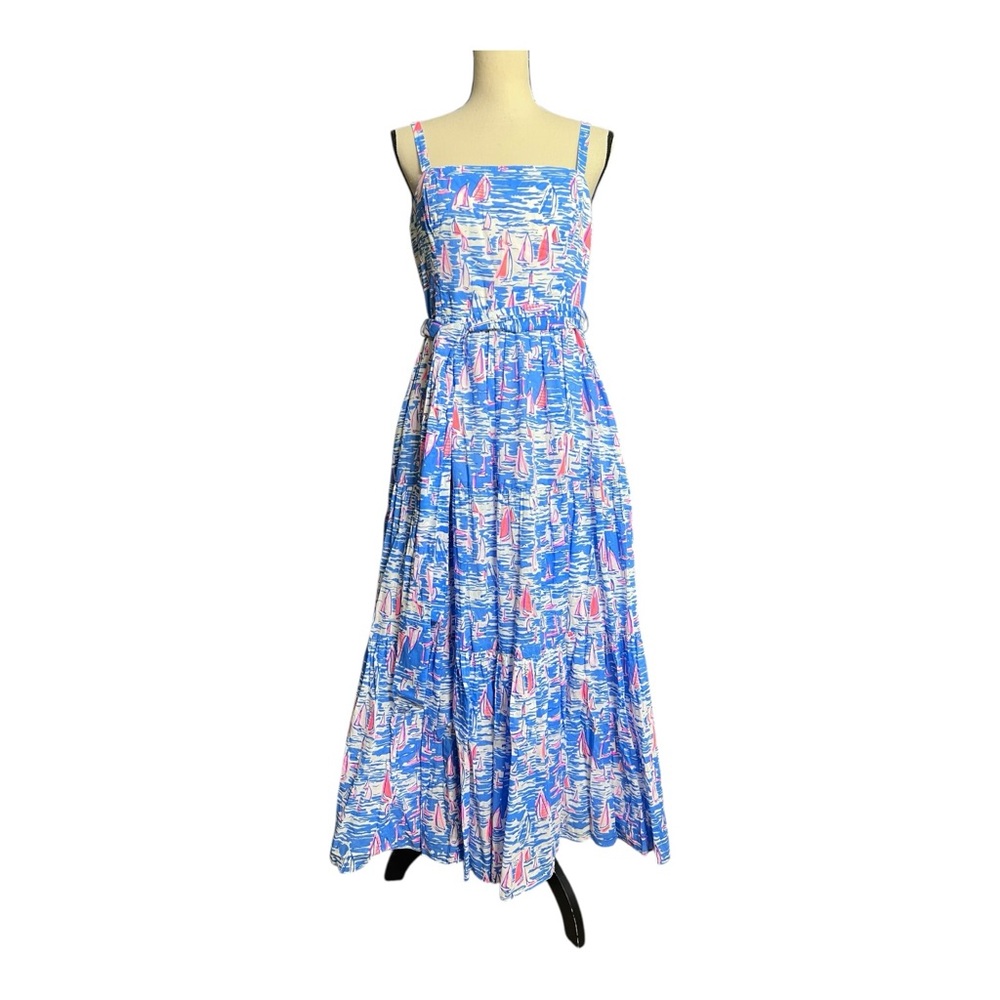 Lilly Pulitzer Sail Boat Vibrant Blue and Pink Maxi Dress Size 10 - Picture 8 of 13